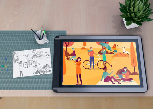 Free Mock-Up Tablet Gadged With Artistic Painting Psd