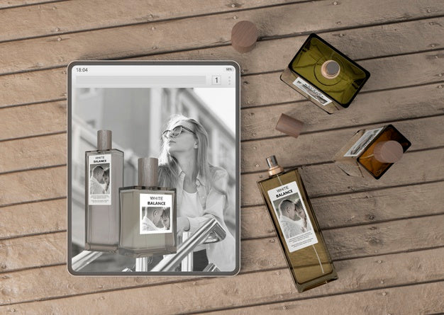 Free Mock-Up Tablet With Perfume Website Psd