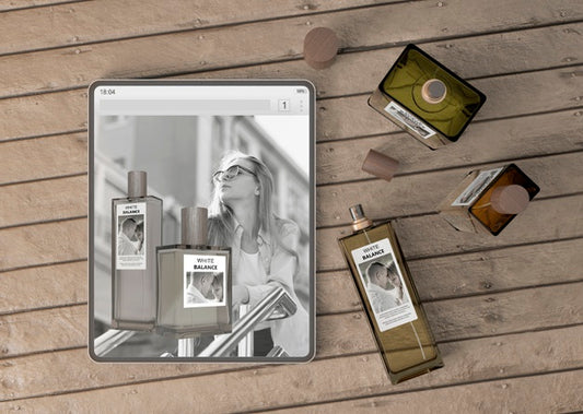 Free Mock-Up Tablet With Perfume Website Psd