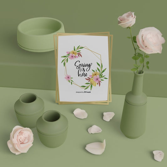 Free Mock-Up Vases And Spring Card Psd