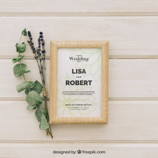 Free Mock Up With Flowers, Leaves And Frame Psd
