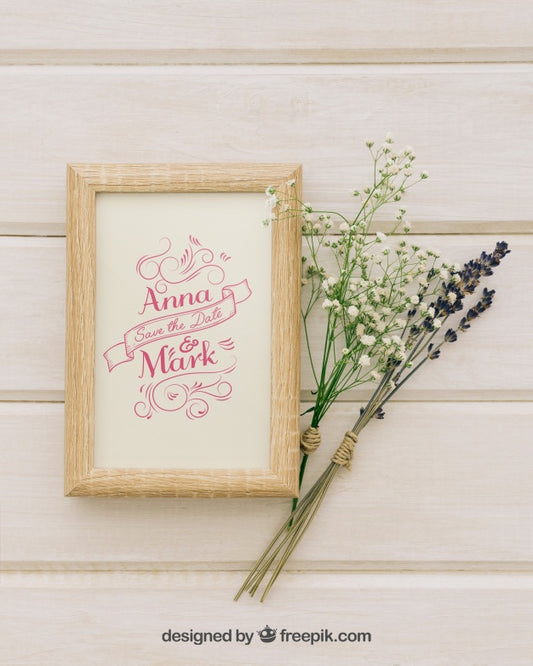 Free Mock Up With Frame And Bouquets Of Flowers Psd