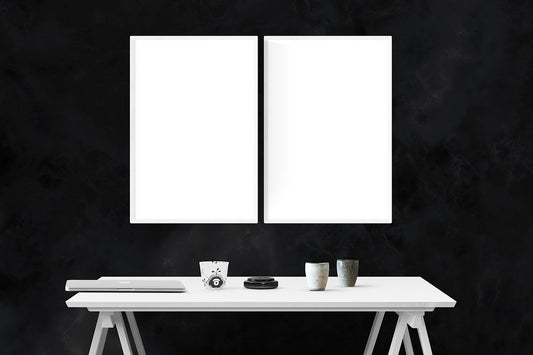 Free Double Poster Frame on a Black Background Wall Photo Mockup
