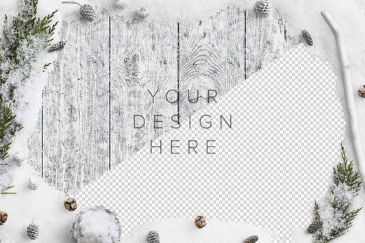 Free Mockup Cold Winter Nature Scene With Snow, Fir Branches, Pinecones And Acorns Psd