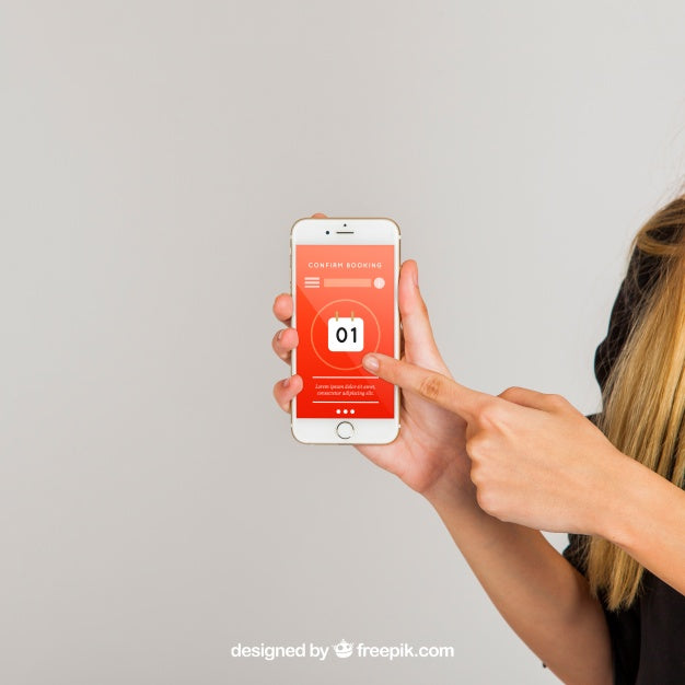 Free Mockup Concept Of Finger Pointing At Smartphone Psd