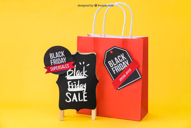 Free Mockup For Black Friday With Bag And Labels Psd