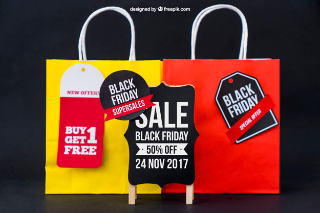 Free Mockup For Black Friday With Bags Psd