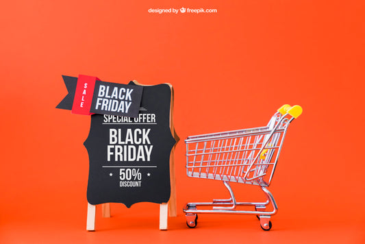 Free Mockup For Black Friday With Shopping Cart Psd
