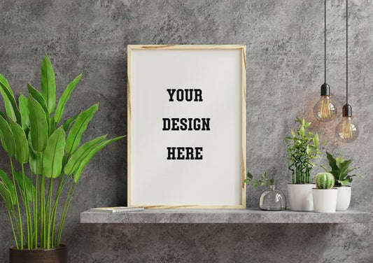 Free Mockup Frame On Cabinet In Living Room Interior On Empty Concrete Wall,3D Rendering Psd