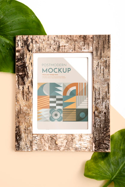 Free Mockup Frame On Wall With Leaves Psd