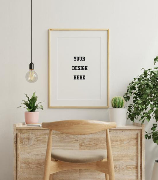 Free Mockup Frame On Wooden Table In Living With Plants Psd