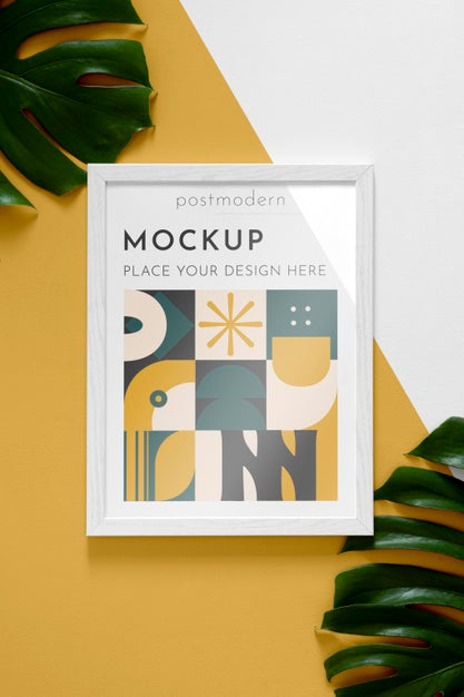 Free Mockup Frame With Leaves Psd