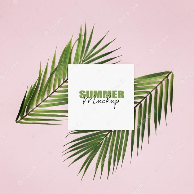 Free Mockup Frame With Palm Leaves Over Pink Background Psd