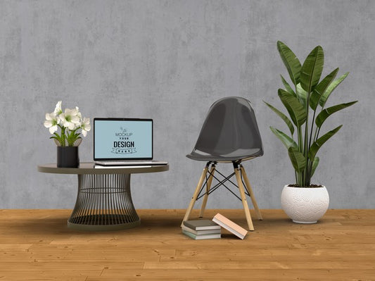 Free Mockup Laptop With Home Decorating In The Living Room Modern Interior. Psd