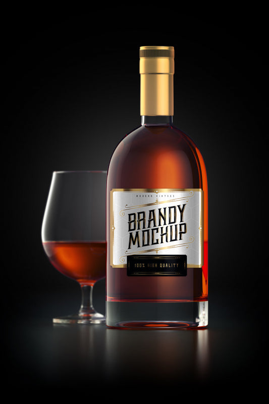 Free Mockup Of A Brandy Glass Bottle With Label Psd