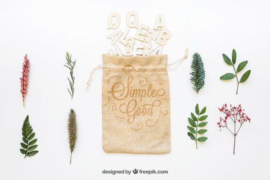 Free Mockup Of Bag Different Types Of Leaves Psd