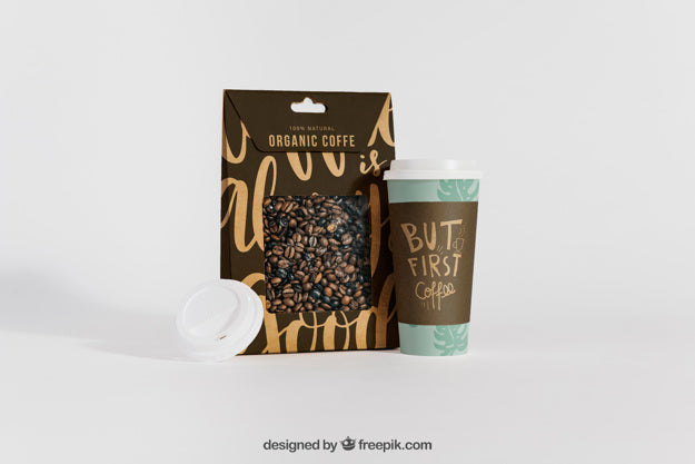Free Mockup Of Coffee Cup Next To Bag Psd