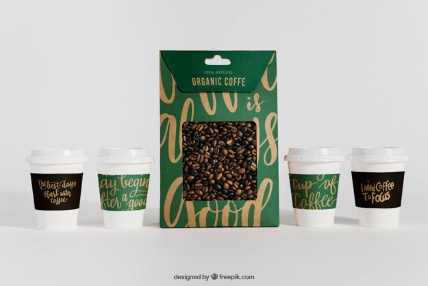 Free Mockup Of Coffee Cups And Bag Psd