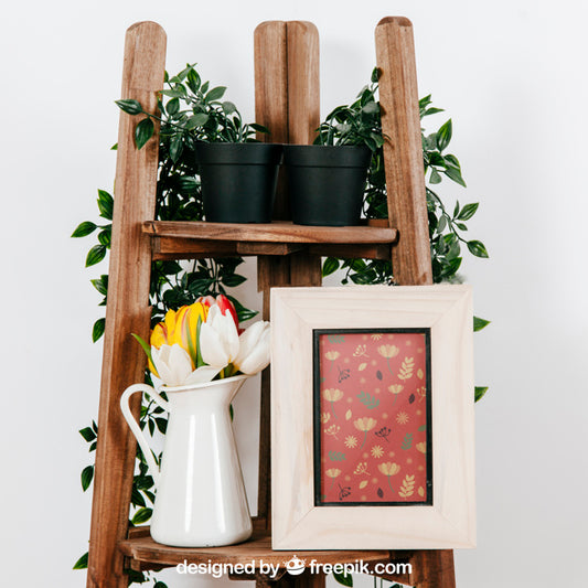 Free Mockup Of Frame And Plants Psd