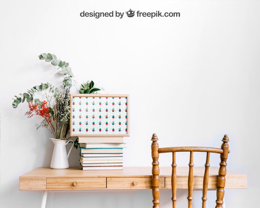 Free Mockup Of Frame On Decorative Table Psd