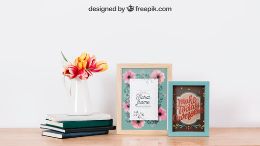 Free Mockup Of Frames And Books Psd
