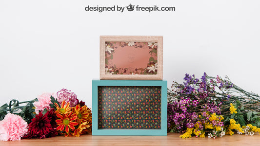 Free Mockup Of Frames Between Flowers Psd