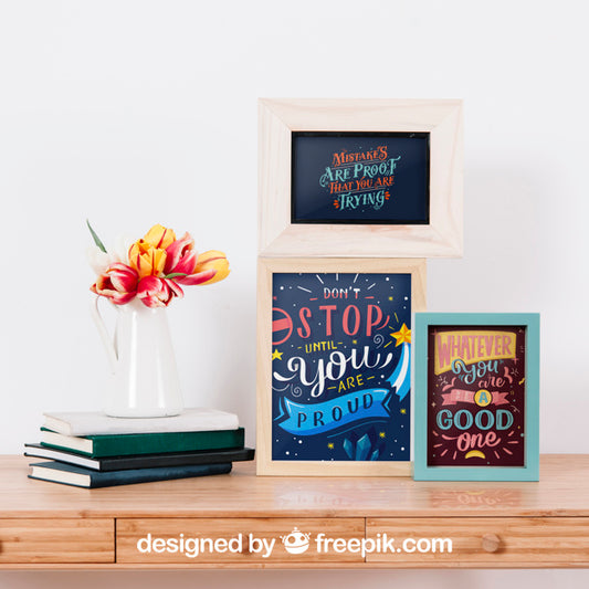 Free Mockup Of Frames Next To Books Psd