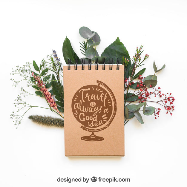 Free Mockup Of Notepad On Leaves Psd