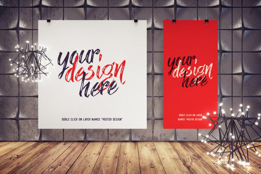 Free Mockup Of Posters Hanging In A Modern Interior Psd