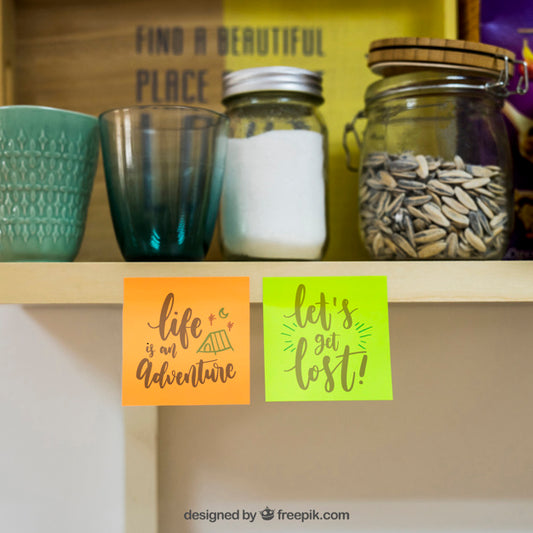 Free Mockup Of Sticky Notes In Kitchen Psd
