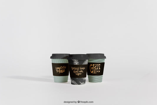 Free Mockup Of Three Coffee Cups Psd