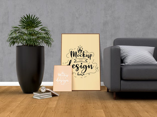 Free Mockup Poster Frame With Home Decorating In The Living Room Modern Interior. Psd