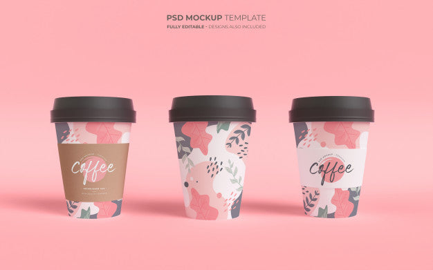Free Mockup Template With Paper Coffee Cups Psd