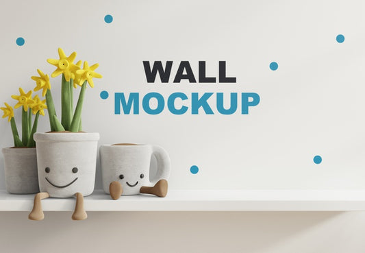 Free Mockup Wall In The Children'S Room On The White Shelf 3D Rendering Psd