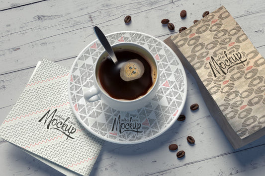 Free Mockup With A Coffee Cup Composition With Replaceable Patterns Psd