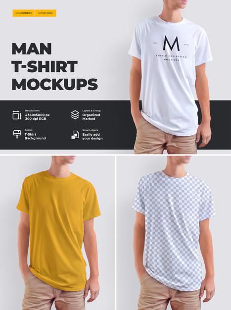 Free Mockups T-Shirt Design On A Young Man. Psd