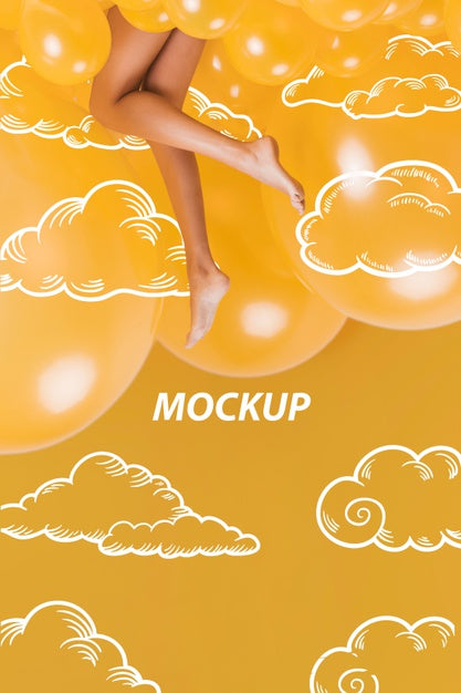 Free Model Legs On Yellow Clouds Mock-Up Psd