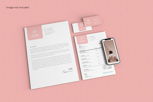 Free Modern Business Stationery Mockup On Pink Surface, Top View Psd