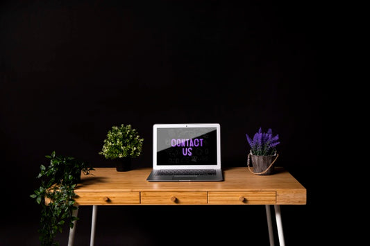 Free Modern Desk Concept With Plants Psd