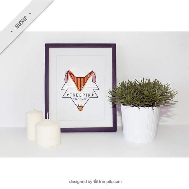 Free Modern Frame Image With Candles And Flowerpot Psd