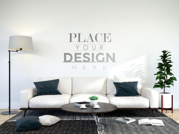 Free Modern Living Room Interior Wall Mockup Psd – CreativeBooster