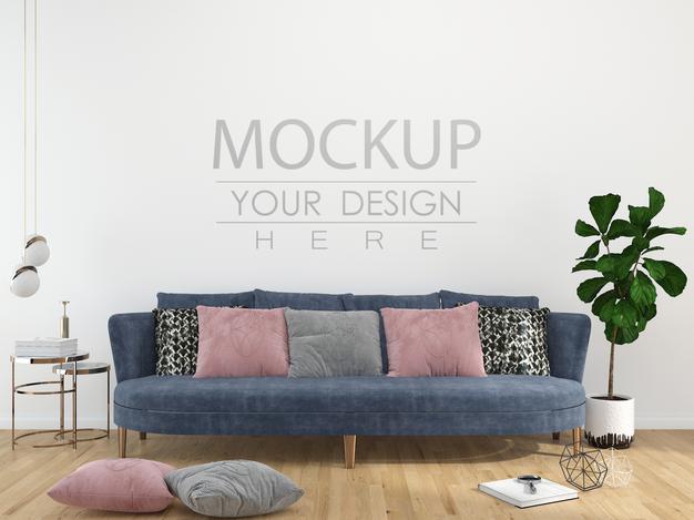 Free Modern Living Room Interior Wall Mockup Psd