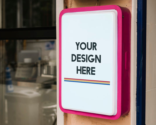 Free Modern Shop Sign Mockup With Bold Pink Frame Psd