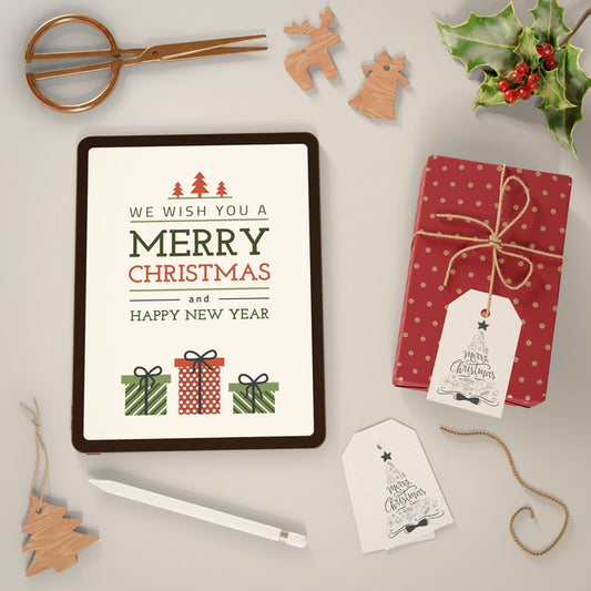 Free Modern Tablet With Merry Christmas Message Psd