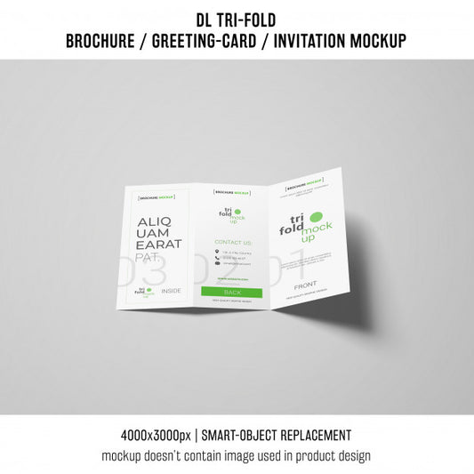 Free Modern Trifold Brochure Or Invitation Mockup On Gray Background Psd