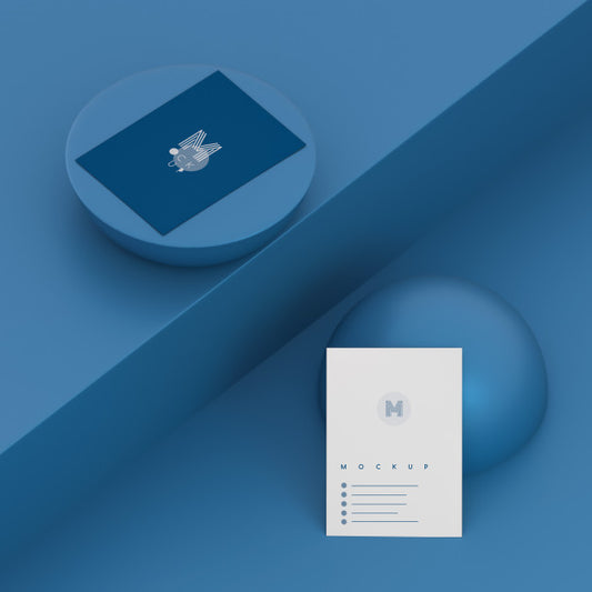Free Monochromatical Blue Scene With Business Card Mockup Psd