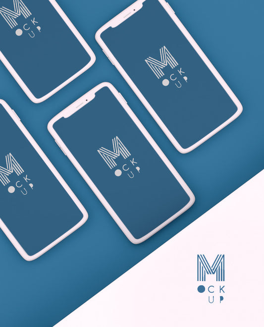 Free Monochromatical Classic Blue Scene With Phones Mockup Psd