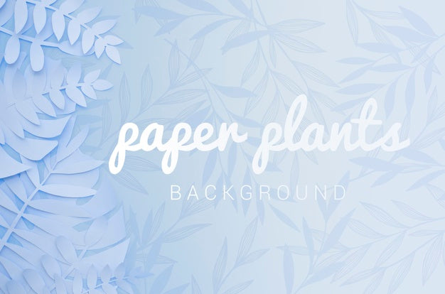 Free Monochrome Light Blue Paper Plant Leaves Background Psd