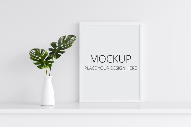 Free Monstera Plant In Vase With Frame Mockup Psd