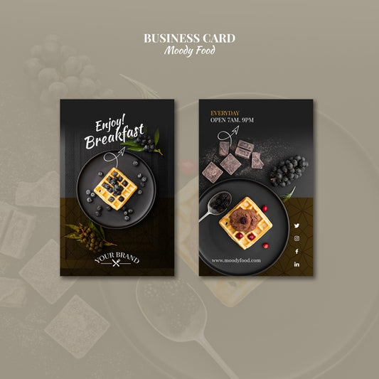 Free Moody Food Restaurant Business Card Concept Mock-Up Psd